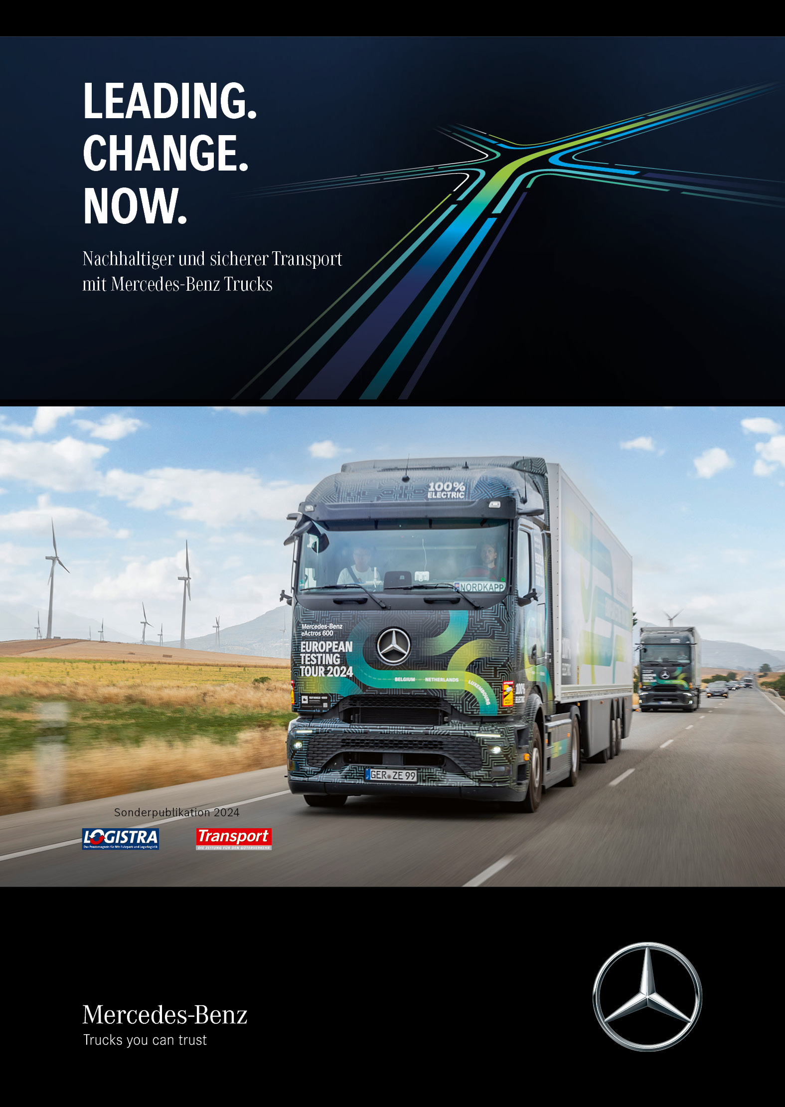 Sonderpublikation „LEADING. CHANGE. NOW. Nachhaltiger und sicherer Transport mit Mercedes-Benz Trucks“